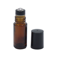 Glassflaske roll-on (rollerflaske) m/ sort innsats 5 ml amber, 5-pakning