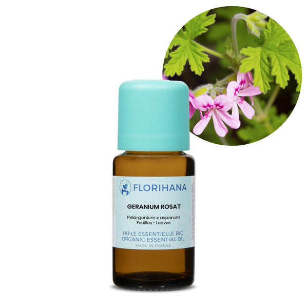 Florihana Geranium Rosat eterisk olje, økologisk, 100% ren og naturlig