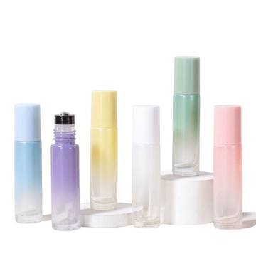 Glassflaske roll-on (rollerflaske) m/sort innsats 10 ml ombre pastell, 6-pakning